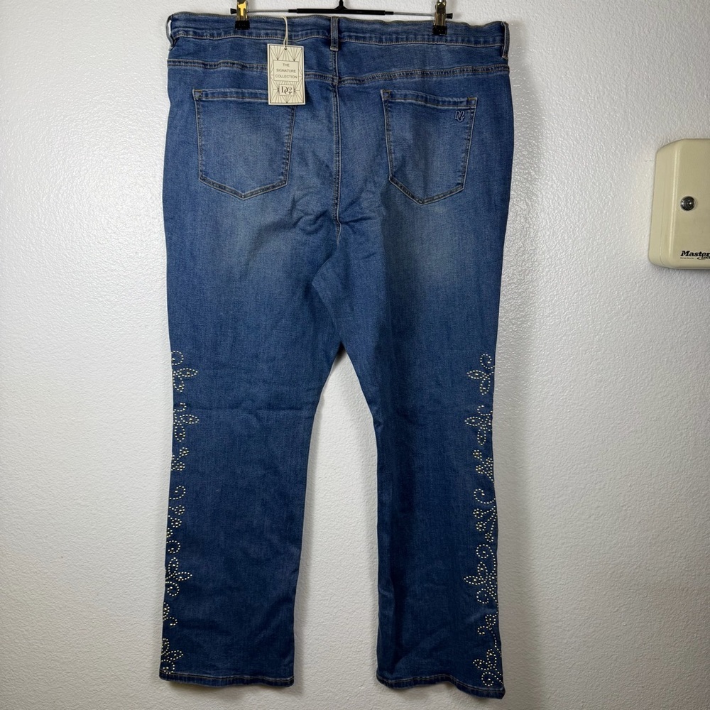 Diane Gilman Signature Studded Blue Denim Straight Jeans Women Size 24W - Picture 5 of 10